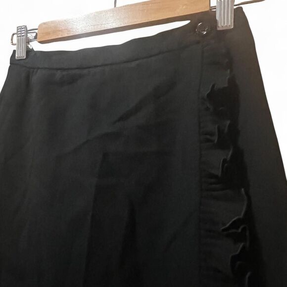 Vintage Black Midi Skirt W/ Asymmetric Wrap Ruffle Detail & Button. - Picture 10 of 12